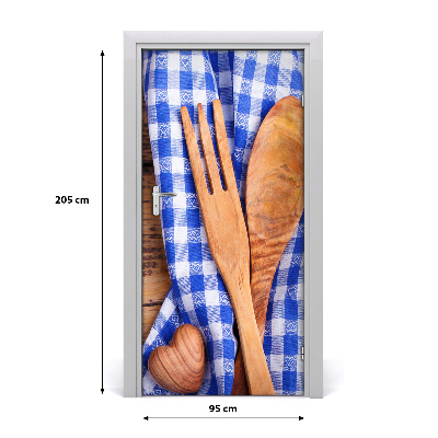 Poszter tapéta ajtóra fa evőeszközök
