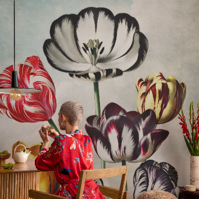 Vlies fotótapéta hálószobába Színes tulipánok