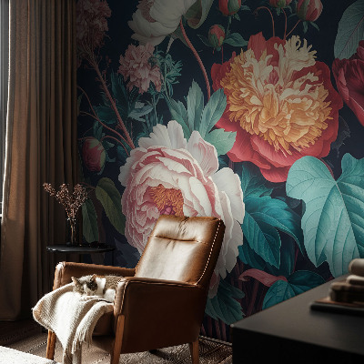 Vlies fotótapéta nappaliba Színes virágok