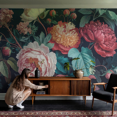 Vlies fotótapéta nappaliba Színes virágok