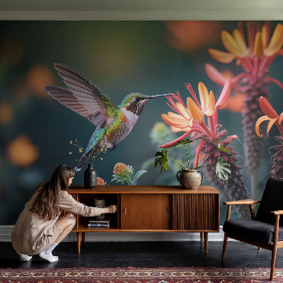Fotótapéta lányoknak Kolibri virágok