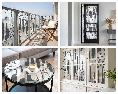 Öntapadós üvegfólia vitrázs mintával Csíkok és pöttyök