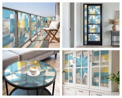 Öntapadós üvegfólia vitrázs mintával Kék csillagok