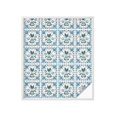 Öntapadós ablakfólia ólomüveg mintával Kék virágok