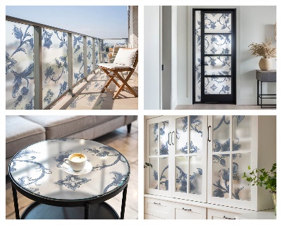 Öntapadós üvegfólia vitrázs mintával Virágdísz