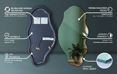 Aszimmetrikus LED tükör Nincsenek keretek