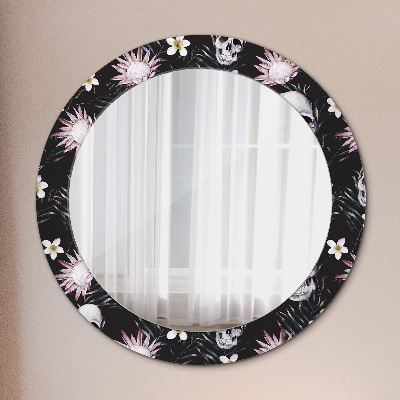Kerek tükör fali dísz Koponya virágok