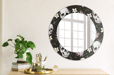 Kerek tükör fali dísz Koponya virágok