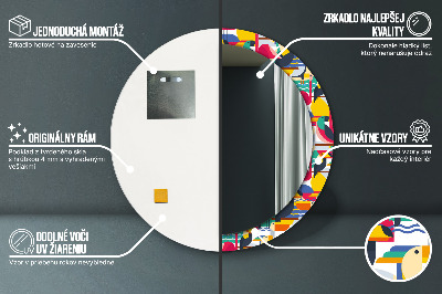 Kerek tükör fali dísz Geometriai trópusi madarak