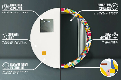 Kerek tükör fali dísz Geometriai trópusi madarak