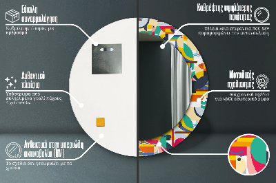 Kerek tükör fali dísz Geometriai trópusi madarak