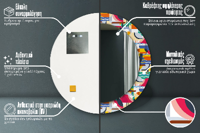 Kerek tükör fali dísz Geometriai trópusi madarak