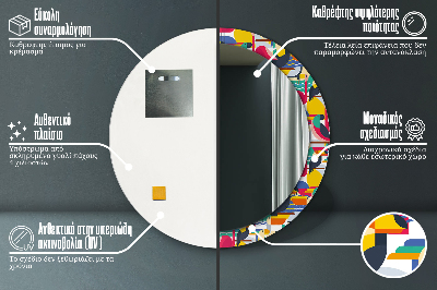 Kerek tükör fali dísz Geometriai trópusi madarak