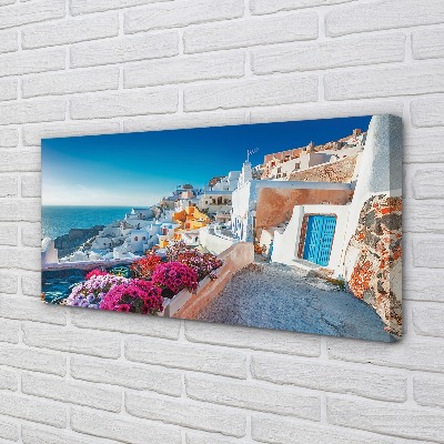 Canvas képek Épületek Görögország tenger virág
