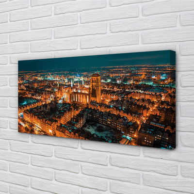 Canvas képek Éjszakai panoráma Gdansk templom