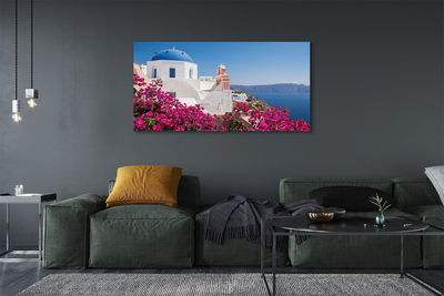 Canvas képek Görögország Virág tenger épületek