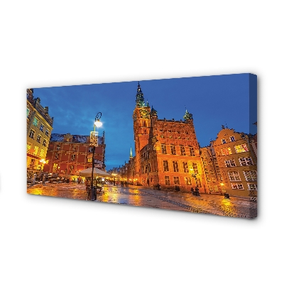 Canvas képek Gdansk Óváros éjszaka templom