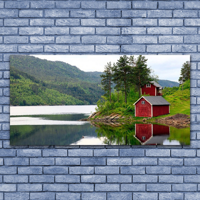 Vászonkép Mountain House Lake Landscape