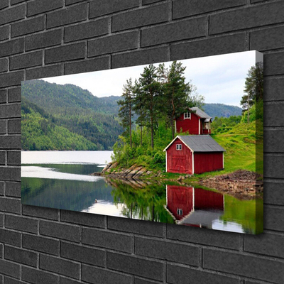 Vászonkép Mountain House Lake Landscape