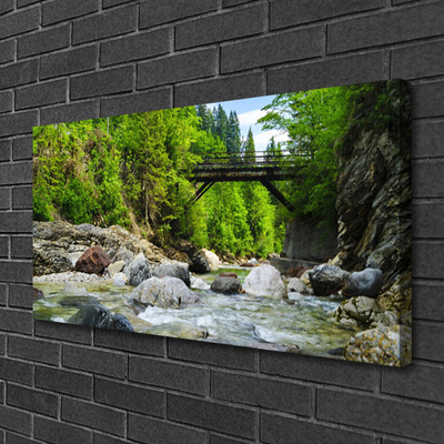 Vászonkép Fa híd az erdőben
