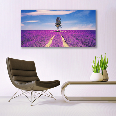 Vászonkép falra Lavender Field Mező Fa