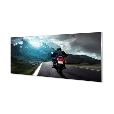 Üvegképek Motorkerékpár hegyi úton férfi ég