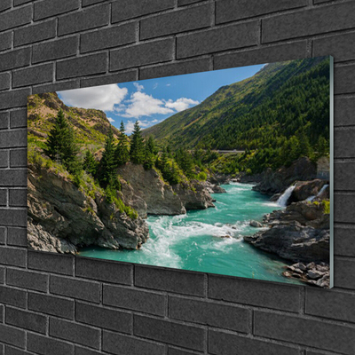 Fali üvegkép Hegység River Landscape