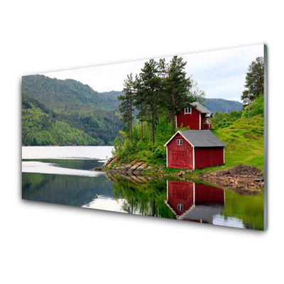 Üvegkép Mountain House Lake Landscape