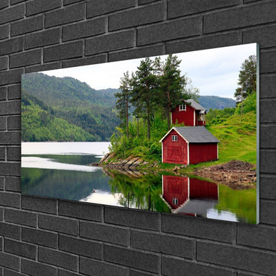 Üvegkép Mountain House Lake Landscape