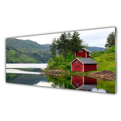 Üvegkép Mountain House Lake Landscape