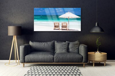 Modern üvegkép Umbrella Beach Landscape