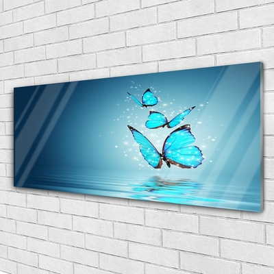 Modern üvegkép Butterflies Blue Water Art