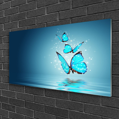 Modern üvegkép Butterflies Blue Water Art