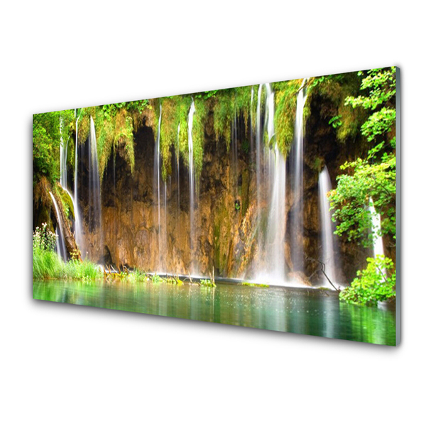 Modern üvegkép Waterfall Lake Nature