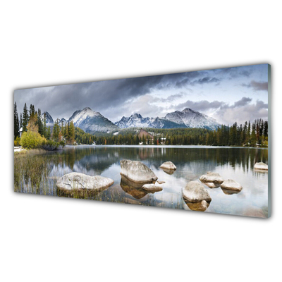 Fali üvegkép Lake hegység Forest Landscape