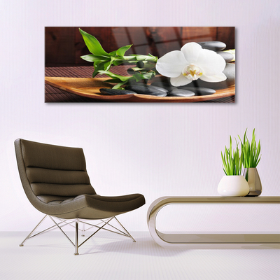 Fali üvegkép Bamboo Zen White Orchid