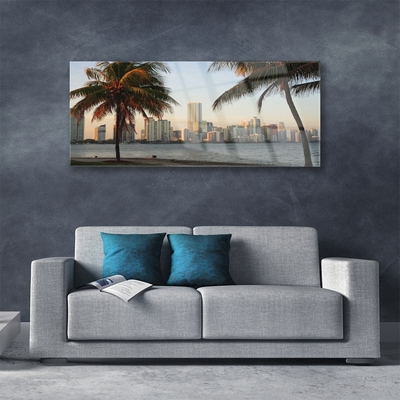 Üvegfotó Tropical Palm City-tenger