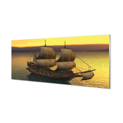 Konyhai üveg panel Sárga ég hajó tengeren