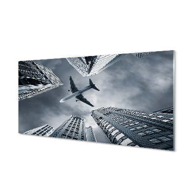Konyhai üveg panel Város felhő repülőgép ég