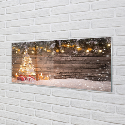 Konyhai üveg panel Karácsonyfa díszítés hó
