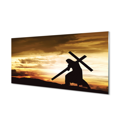 Konyhai üveg panel Jézus kereszt naplemente