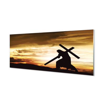 Konyhai üveg panel Jézus kereszt naplemente