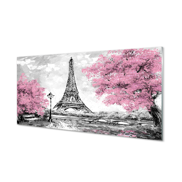 Konyhai üveg panel Paris tavaszi fák