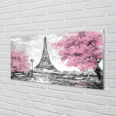 Konyhai üveg panel Paris tavaszi fák