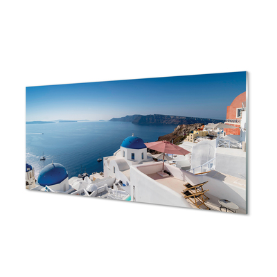 Konyhai üveg panel Görögország tengeri panoráma épületek