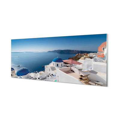 Konyhai üveg panel Görögország tengeri panoráma épületek