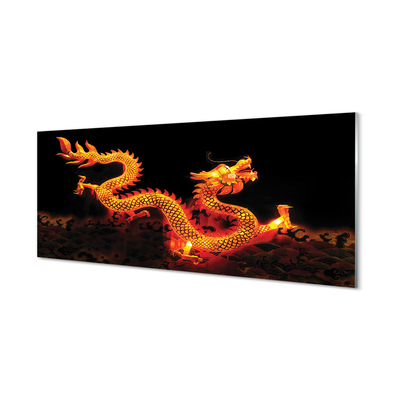 Konyhai üveg panel arany sárkány