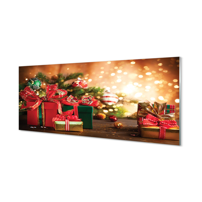 Konyhai üveg panel Ajándékok Karácsonyi díszek fények