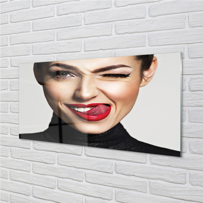 Konyhai üveg panel Nő vörös ajkak