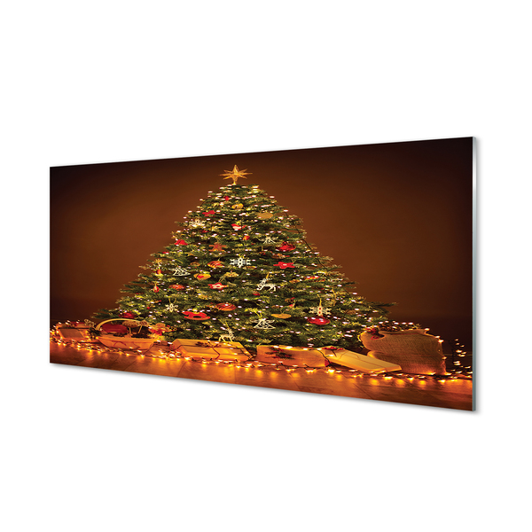 Konyhai üveg panel Karácsonyi fények dekoráció ajándékok
